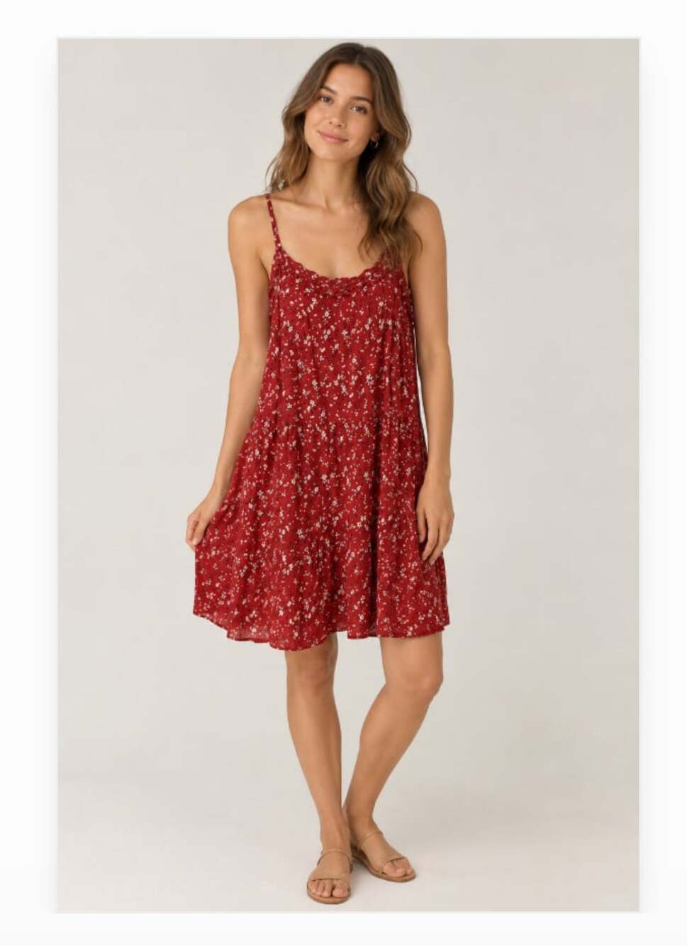 Natural Life Dress Womens XS/S Red Floral Ruffle Strappy Sundress Mini